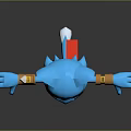 Blue 3D Cartoon Cat Character Design With Red Scarf Yellow Belt White Pants