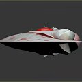 Red And White Curved Blade Weapon With Intricate Patterns And Decorative Design