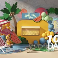 Happy 100 Days Celebration Decor With Palm Tree Flamingo Watermelon And Yellow Suitcase