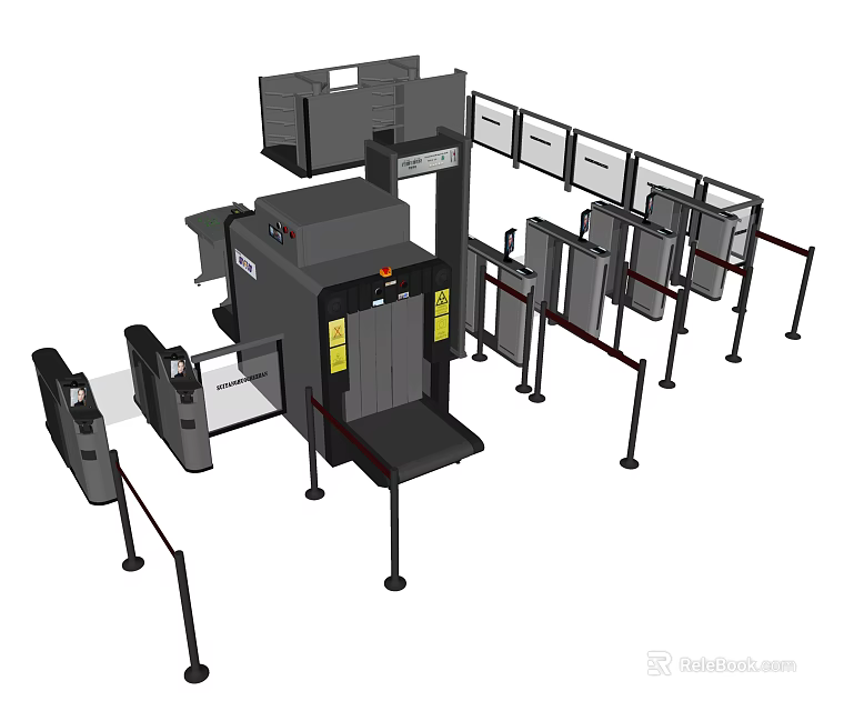 Modern Public Facility Security Checkpoint With Security Gate Scanner And Barriers 3d model 