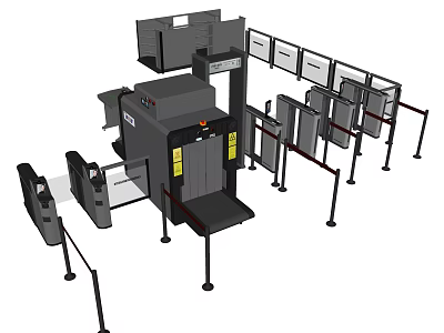 Modern Public Facility Security Checkpoint With Security Gate Scanner And Barriers 3d model
