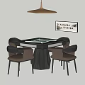 Elegant Mahjong Room Interior With Modern Table Chairs And Wall Art 3d model