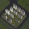 Aerial View Planning of Modern Residential Complex with High Rise Buildings and Green Spaces
