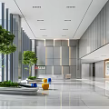 Modern Front Desk Reception in Contemporary Lobby With Green Plants Marble Floor And Decorations