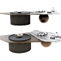 Modern Coffee Table Design With Irregular Top Round Bases And Glass Sphere Decor 3d model