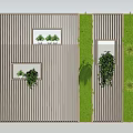 Wooden Interior Partition With Vertical Slats Shelves And Lush Green Plants