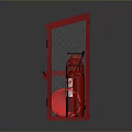 Red Fire Safety Equipment Storage Cabinet With Extinguishers Horns Axes