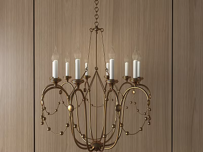 Elegant Golden Chandelier With Candle Style Lights Decorative Spheres And Wooden Wall Interior 3d model