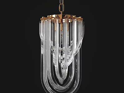 Unique Shaped Glass Chandelier With Golden Accents And Cascading Transparent Elements 3d model