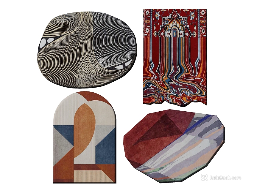 Unique Shaped Rugs with Various Geometric Shapes and Colorful Patterns for Home Decor 3d model 