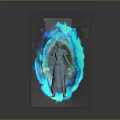 Female Mystical Robed Mage Summoning Blue Glowing Energy Creature With Magical Orbs