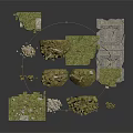 Scenery Building Components Including Grass Terrain Rocks And Stone Path Pieces