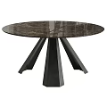 Modern Round Dining Table With White Marble Glossy Tabletop And Black Metal Triangular Legs Design 3d model