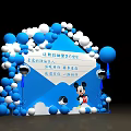Vibrant Blue White Balloon Arch Photo Check In Spot Featuring Mickey Mouse
