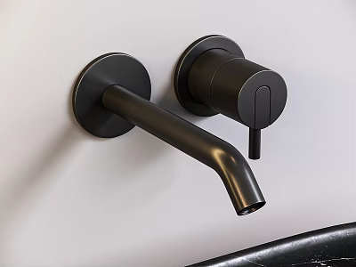 Matte Black Wall Mounted Faucet With Sleek Modern Curved Spout And Single Handle 3d model