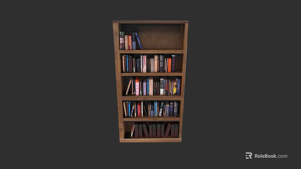 Wooden Bookshelf With Multiple Shelves Filled With Colorful Books Interior 3d model 