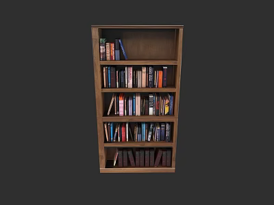 Wooden Bookshelf With Multiple Shelves Filled With Colorful Books Interior 3d model
