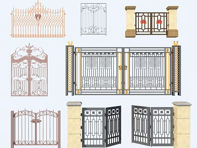 Architectural Exterior Wrought Iron Gates With Ornate Designs And Metal Railings 3d model