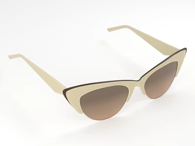 Stylish Cat Eye Sunglasses With Beige Frame And Brown Lenses For Everyday Use 3d model
