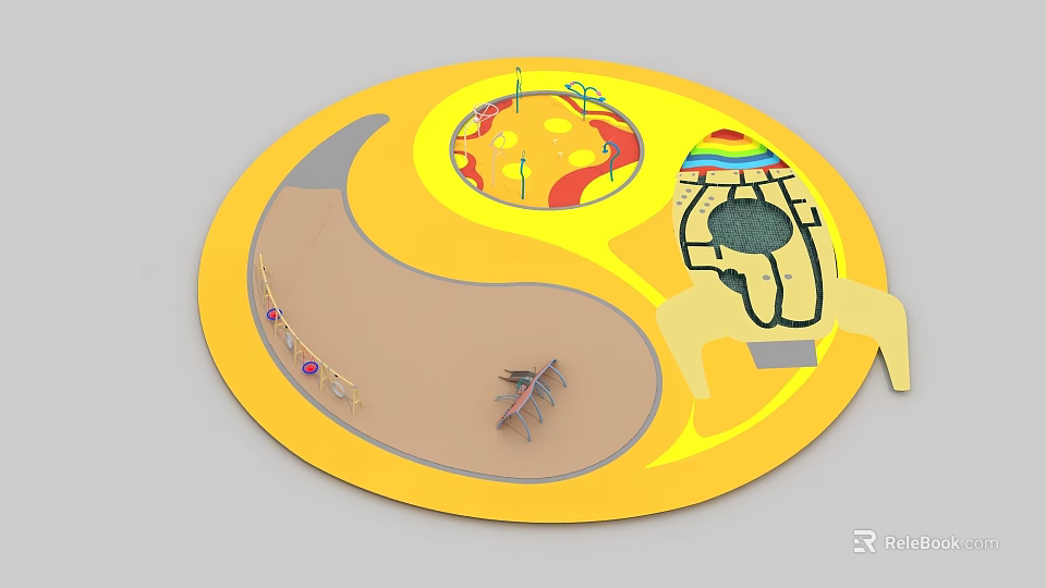 Yellow Themed Circular Playground Equipment With Sandpit Slide Climbing Structures And Colorful Design 3d model 