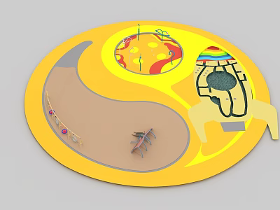 Yellow Themed Circular Playground Equipment With Sandpit Slide Climbing Structures And Colorful Design 3d model