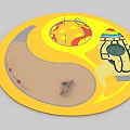 Yellow Themed Circular Playground Equipment With Sandpit Slide Climbing Structures And Colorful Design