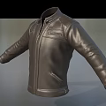 Black Leather Jacket with Stand Collar Zipper and Side Pockets Modern Design