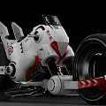 Futuristic White And Red Motorcycle With Mechanical Design And Large Wheels