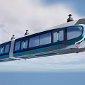Modern Flying Electric Tram With Blue Lights And Antennas In Sky