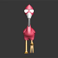 Pink Flamingo Character Wearing Round Glasses Standing On One Yellow Leg Against Dark Background