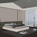 Modern Bedroom Interior Design With Large White Bed Bedside Table Chair And Wooden Floor