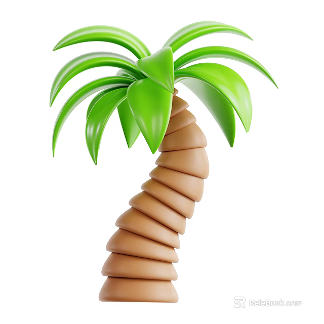 Green Tropical Palm Plant With Spiral Brown Trunk And Lush Leaves 3d model 