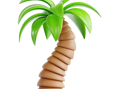Green Tropical Palm Plant With Spiral Brown Trunk And Lush Leaves 3d model