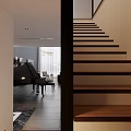 Modern Living Room Interior With Dining Table Chairs Pendant Lights And Piano