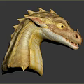 Game And Movie Character Dragon Head With Yellow Scales Horns And Shiny Texture