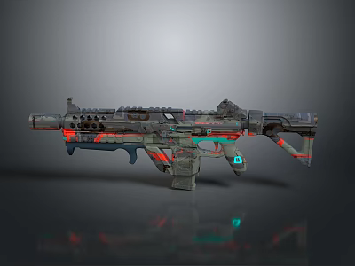 Futuristic Tactical Rifle With Camouflage Pattern Neon Red Green Lights Mechanical Structure And Modern Design 3d model