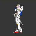 Anime Style Mech Robot Figure With White Body Yellow Head Blue Chest And Red Feet