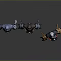 Three Armored Bear Game Characters With Distinct Color Schemes And Detailed Equipment