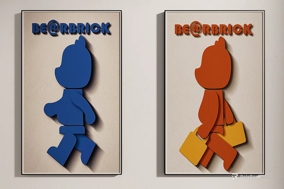BE@RBRICK Wall Art Decor With Blue And Orange Figures For Home Interior 3d model
