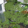 Modern Garden Landscape Design With Greenery Pathways And Surrounding Buildings 3d model