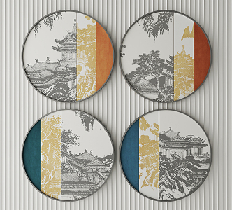 New Chinese Style Round Frame Painting Round Hanging Painting Wall Decoration 3d model