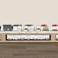 Modern Sideboard With Marble Top Wooden Design Toasters Cloches Fruits Food And Cups