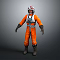 Man In Orange Flight Suit With Red And White Helmet Standing Pose