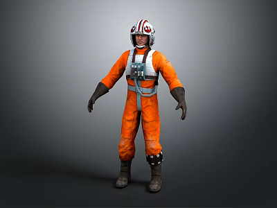 Man In Orange Flight Suit With Red And White Helmet Standing Pose 3d model