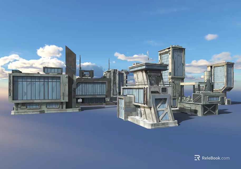 Futuristic Architecture Design With Glass Facades And Metallic Structures 3d model