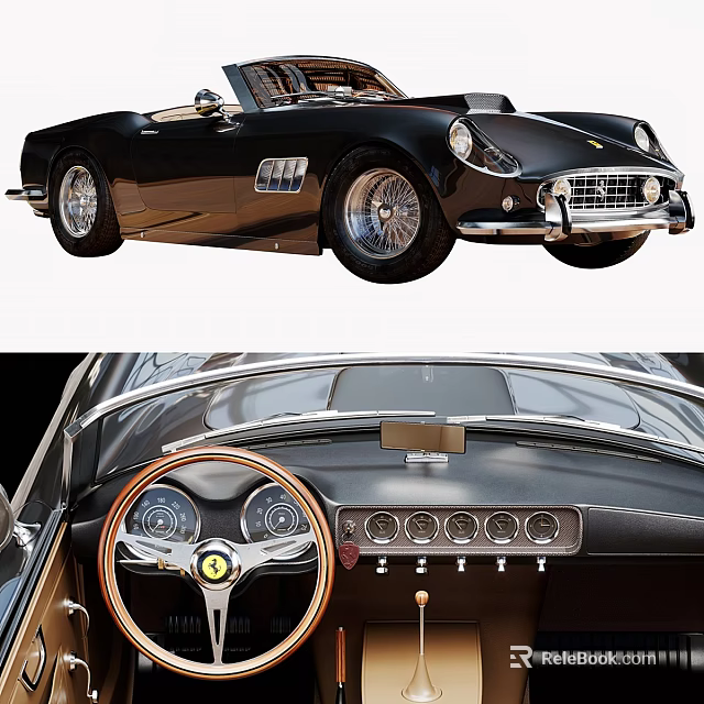 Classic Black Convertible Car Interior Details 3d model