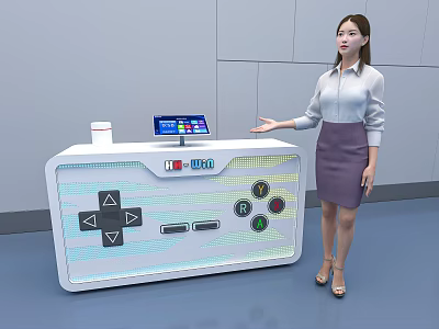 Game Controller Shaped Display Shelf with Digital Screen and Illuminated Buttons for Modern Product Showcase 3d model