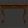 Classic Wooden Table With Intricate Carved Legs And Smooth Marble Top