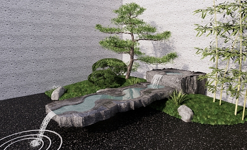 New Chinese style landscape sketch dry landscape courtyard garden rockery stone waterscape water drop 3d model