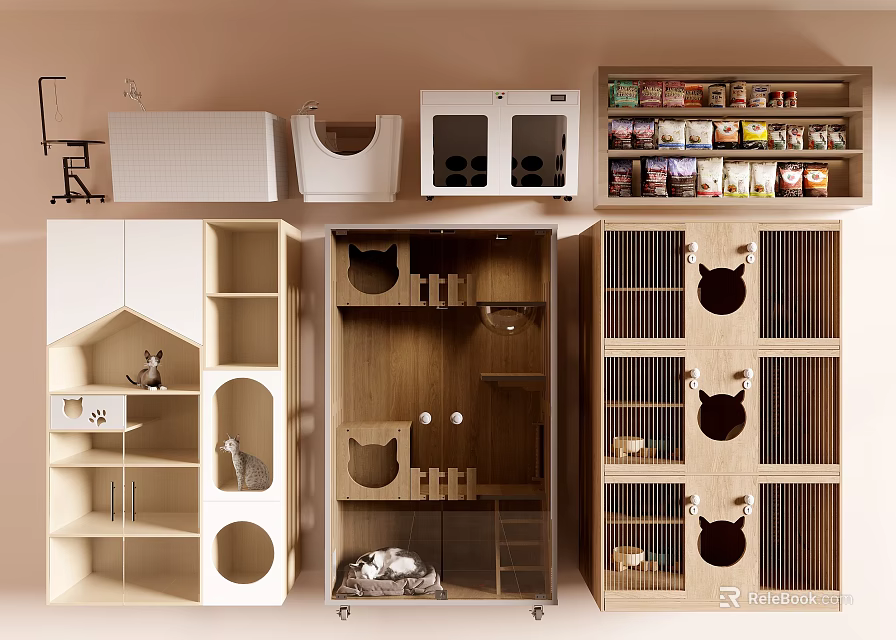 Stylish Cat Furniture With Houses Shelves And Climbing Structures For Pets 3d model 